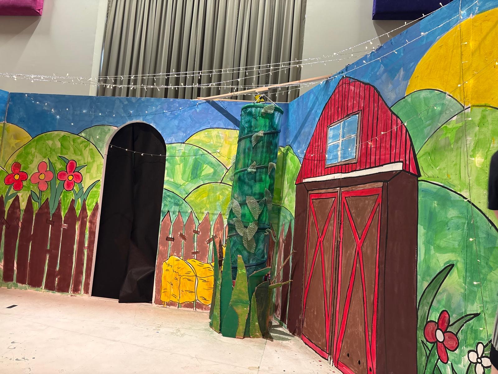 Painted stage set for Jack and the Beanstalk